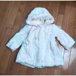 American Widgeon Girls Pink Faux Fur Hooded Coat Teddy Bear Bow 18M 3507 SMA